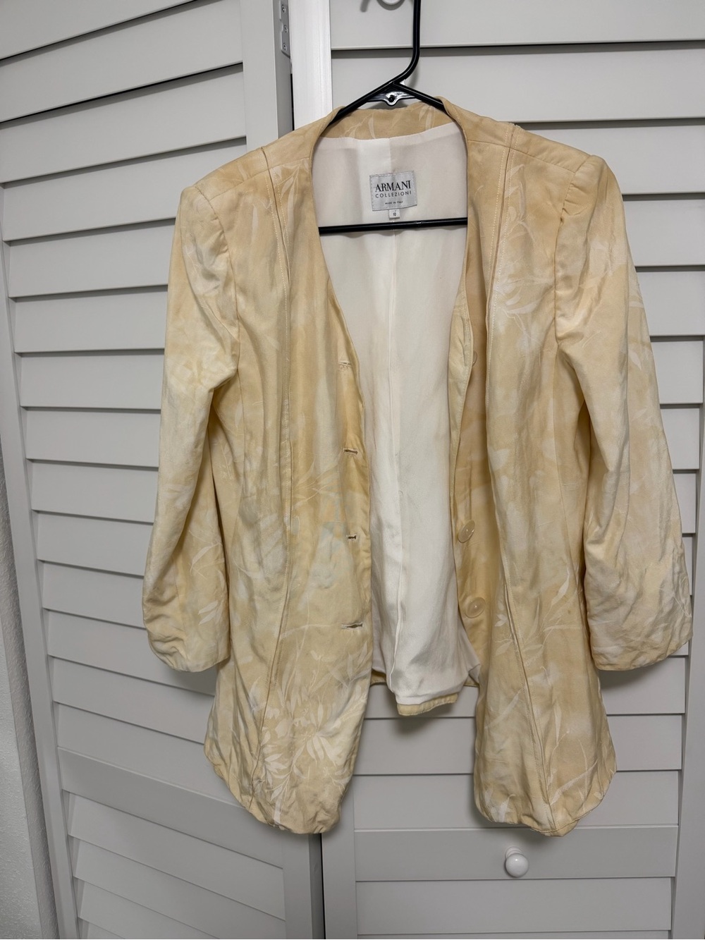 Armani Collezioni Pale Yellow Floral Jacquard Silk-Blend Blazer